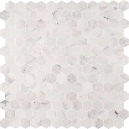 Calacatta Cressa Hexagon 11.75 In. X 12 In. X 10 Mm Honed Marble Mesh-Mounted Mosaic Tile, 10PK -  MSI, ZOR-MD-0478